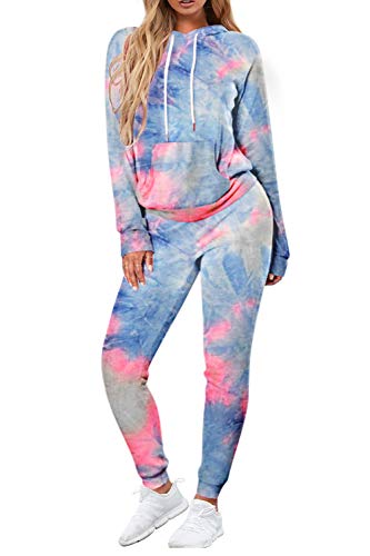 Fuphine Women's Tie Dye Jogger Outfit Sweatsuit 2 Piece Sweatshirt Long Sleeve Hooded And Pants Lounge Sets Tracksuit #TOP5