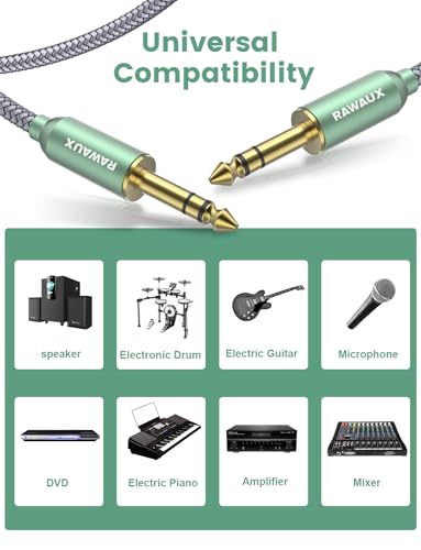 RAWAUX 6.35mm TRS Instrument Cable, 1/4" 6.35mm Male to Male Jack Stereo Audio Cable Balanced Guitar Lead for Guitar Bass - Image 3