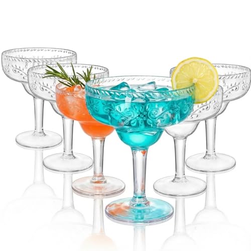 ZENFUN Paquete de 6 vasos acrílicos para margaritas de 16 onzas, copas transparentes, vasos de cóctel irrompibles, vasos reutilizables para Martini, whisky, ginebra, tequila, sin BPA