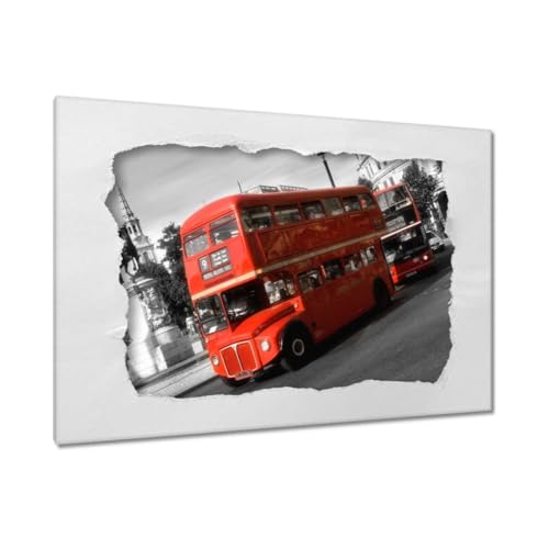 Tableau deco salon bus a deux etages rouge Londres cadre toile murale 90x60cm