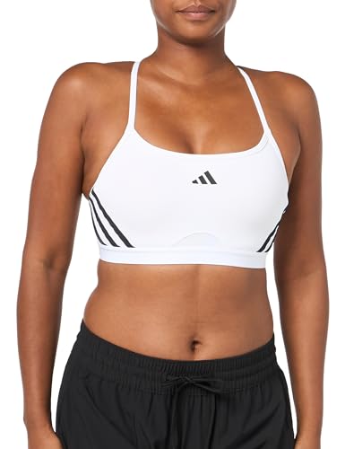 Image of adidas Women's Aeroreact Training Light Support 3-Stripes Bra Sports Bra, White/Black, (XX-Small) C/D