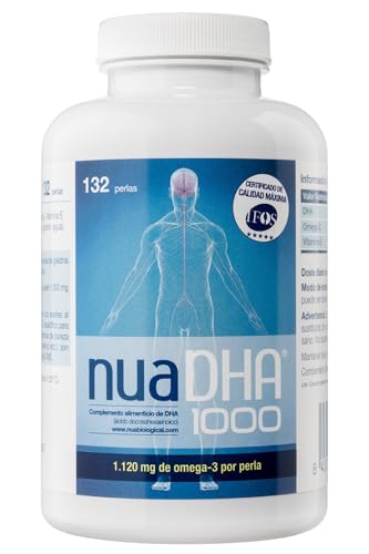 Nua Biological - NuaDHA 1000, complemento alimentar à base de DHA puro (ácido docosahexaenóico) - ômega 3 marinho de peixe azul, 132 cápsulas em forma de triglicérido (1000 mg por pérola)