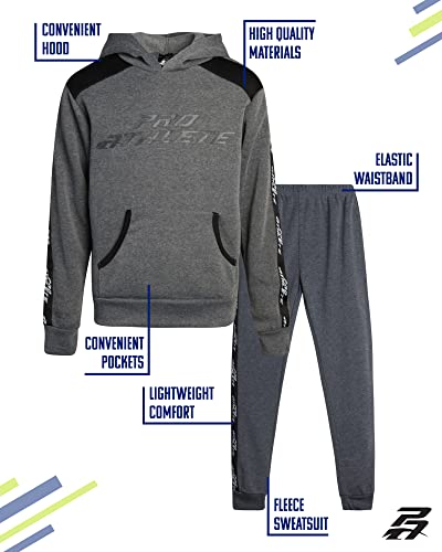 Pro Athlete Boys’ Sweatsuit Set - 2 Piece Fleece Pullover Hoodie And Jogger Sweatpants (8-16), Size 8, Charcoal New #TOP1