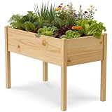 SUNYRISY Hochbeet Holz für Balkon und Garten, 116x60x80cm Pflanzkasten Blumenkasten Kräuterbeet Tannenholz Pflanzbeet Blumenbeet Hochbeet-Kit für Garten Balkon Terrasse, Holzfarbe