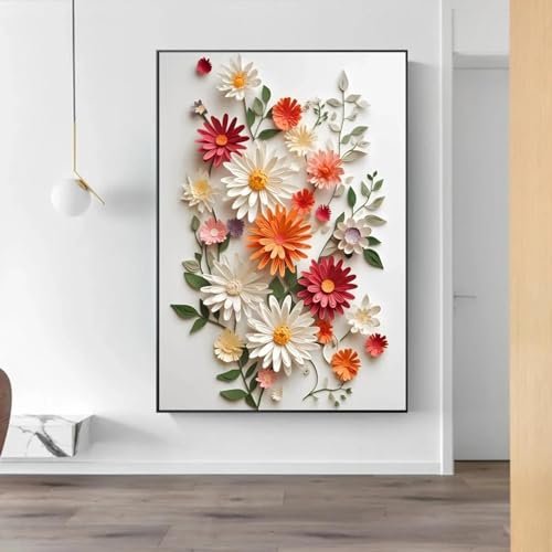 Art mural fleurs 3D pour décorer une chambre : poster sur toile moderne 50x70 cm