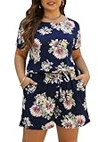 Nemidor Women's Casual Plus Size Loose Jumpsuit and Rompers Stretchy Elastic Waist Summer Short Playsuit with Pockets NEM252(16,Navy Print)