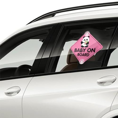 Image of Baby On Board Sticker for Cars, Cute Panda PVC Car Suction Cup Kids On Board Safety Warning Sign for Car Rear Side Window (1PCS, Suction Cup,Pink)