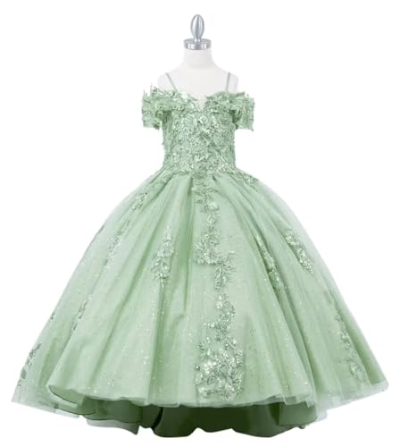 Applique Flower Girl Dresses Sequins Off Shoulder Formal Ball Gowns Tulle Pageant Party Dress for Girls2