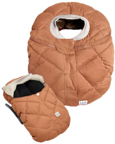 Image of 7AM Enfant Car Seat Covers - Cocoon Baby Cover for Boys & Girls, Rain & Snow Repellent, Breathable Windproof, Center Zipper, Universal Fit for Infant Car Seat (0-12M) (Spice Quilted)