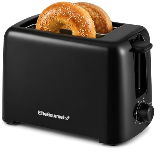 Elite Gourmet 2-Slice Cool Touch Toaster – 6 Browning Levels, Extra Wide 1.25” Slots for Bagels & Thick Bread, Cancel Function, Compact, ETL Certified, Black