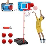 HYES Kids Basketball Hoop Indoor, Toddler Basketball Hoop Outdoor, with Package Design/Adjustable Height/4 Balls, Portable Basketball Goal Court Toys Gifts for Boys Girls 1-3 4-8