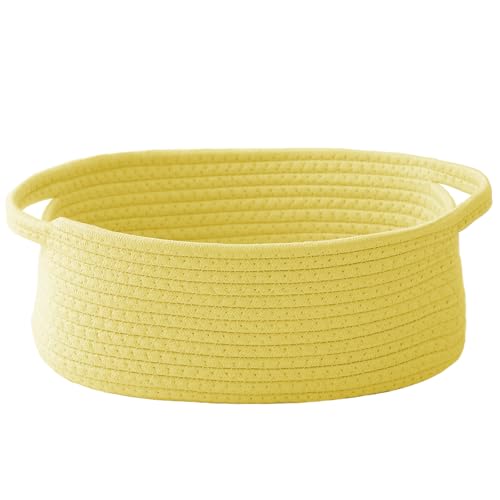 Image of JMvicyroam Small Woven Basket, Empty Gift Basket, Yellow /1 Pack | Small Gift Basket, Cotton Rope, 12 x 8 x 39 in, Handles, Includes Ribbon and Bag, Birthday Gift Basket