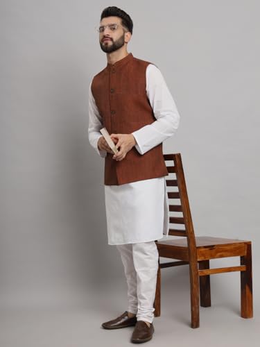 Image of LATEST CHIKAN Men's Traditional Cotton Solid Nehru Jacket /Waistcoat