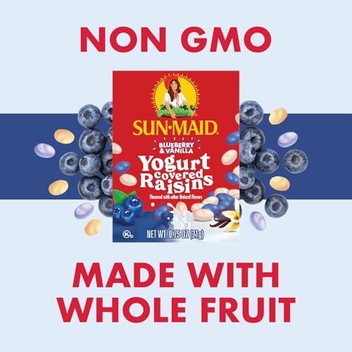 Image of Sun-Maid Blueberry & Vanilla Yogurt Coated Raisins - (6 Pack) 0.75 oz Snack-Size Box - Yogurt Covered Dried Fruit for Lunches and Back to School Snacks