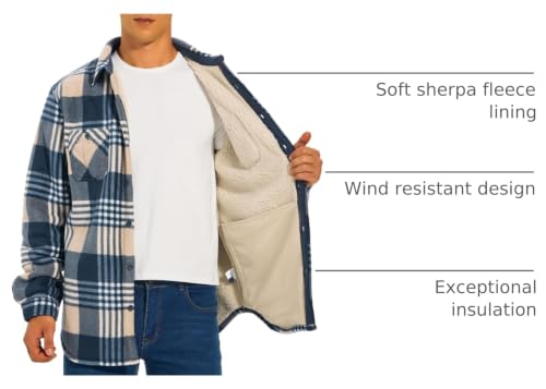 Image of HODOSPORTS Mens Flannel Shirts Jacket Fleece Sherpa Lined Heavyweight Button Down Plaid Shirts Coat Long Sleeve with Pockets