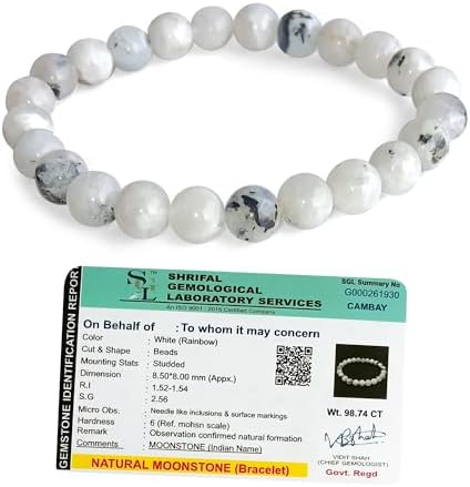 SOLAVA Original Rainbow Moonstone Bracelet with Lab Certificate for Unisex Adult Natural Energised Moon Stone Bracelet for Peace, Relationship, Emotional & Chakra Healing & Positivity - 8MM Beads
