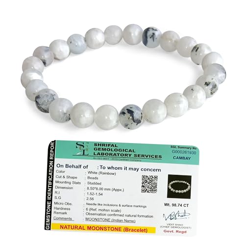 SOLAVA Original Rainbow Moonstone Bracelet with Lab Certificate for Unisex Adult Natural Energised Moon Stone Bracelet for Peace, Relationship, Emotional & Chakra Healing & Positivity - 8MM Beads