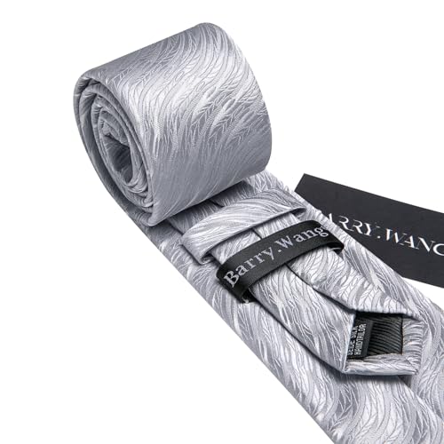 Image of Barry.Wang Man Stripe Ties Set Silk Woven Pocket Square Necktie Cufflinks Formal Party Business