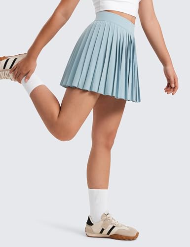 CRZ YOGA Mädchen Kurze hohe Taille gefaltete Faltenrock Basic Schuluniformen Röcke Solid Skater Tennis Schule Rock Hellgraublau S