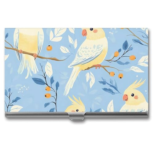 Cockatiels Birds Perched On Branches Business Card Holder Slim Credit Case Pocket Name Case Wallet for Men Women