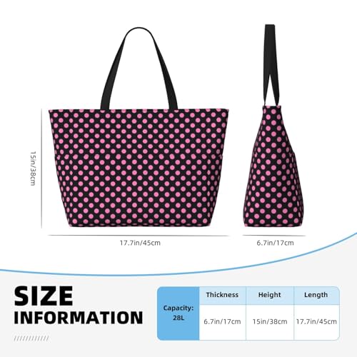 Large Beach Bags Water-resistant Sandproof - pink polka dot black Cute Beach Tote Bags for Women with Zipper2