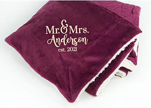 Product Image of the The Crafty Engineer Mr. & Mrs. Est Mink Sherpa Throw Blanket (Burgundy):Personalized Wedding Gift and Embroidered Throw Blanket for Adults, Customized with Names - The Perfect Wedding Favor for Couple