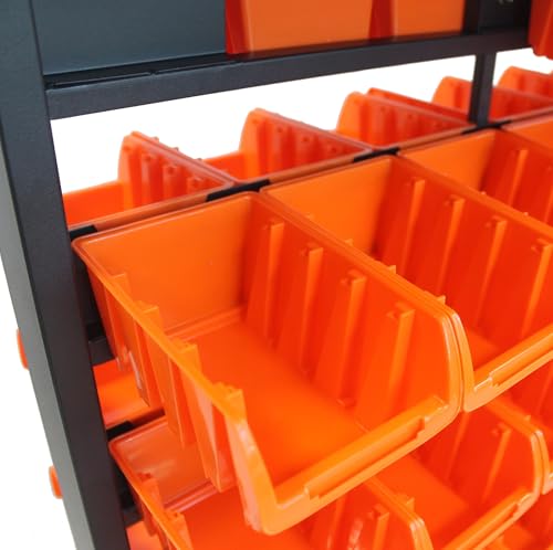 Image of TRINITY Rolling Storage Bin Rack & Parts Organizer, 7-Tier Dual-Sided Bin Cart Shelving for Shop Storage, Nut and Bolt Organizer, Garage, Warehouse, Tools & Hardware, 330Lb Max, With Wheels, Black