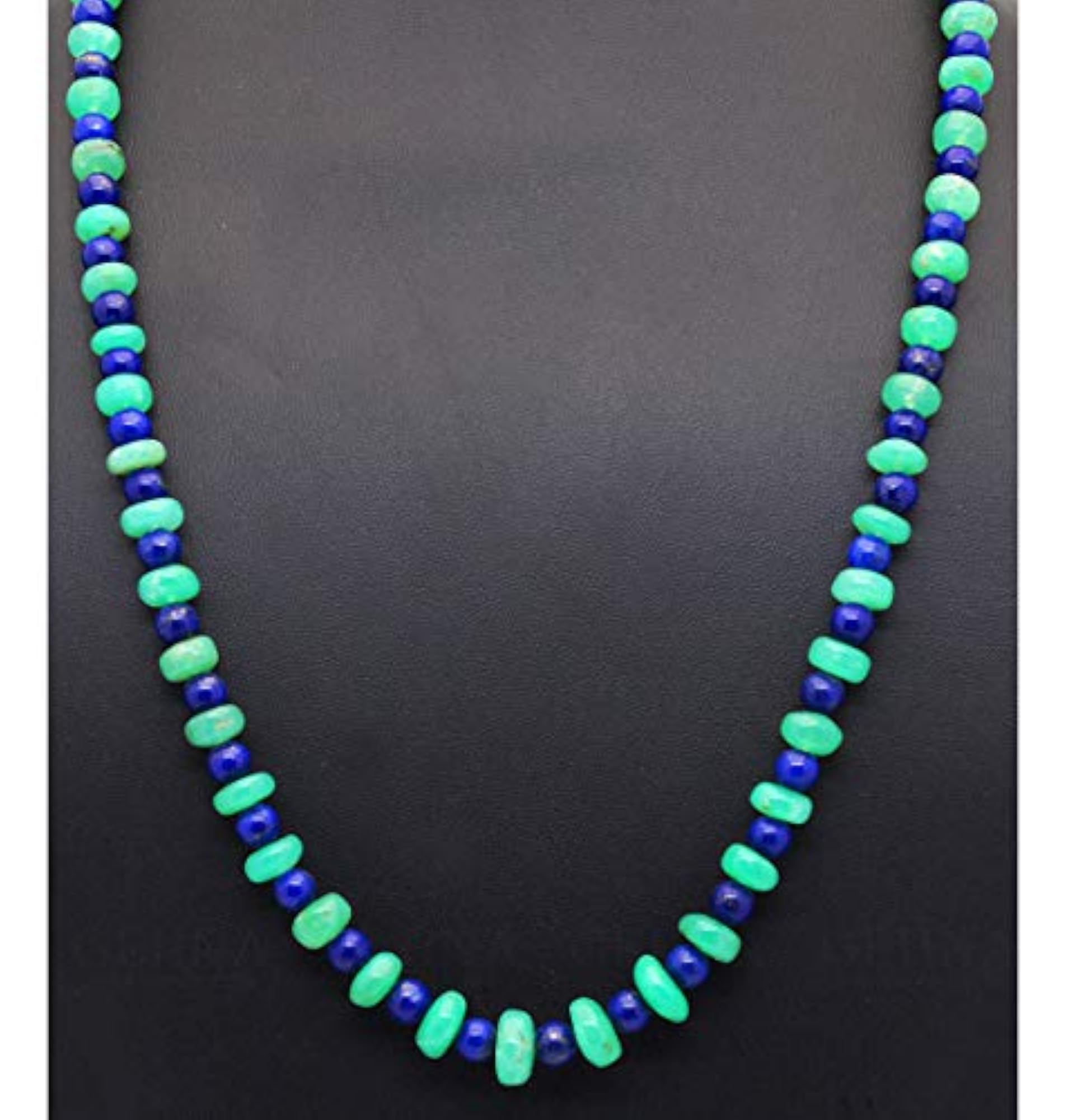 Jaipur Chrysoprase & Lapis Lazuli Gemstone Round Cabochon Bead Strand