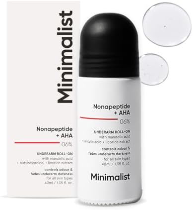 Minimalist Underarm Roll On Deodorant with Nonapeptide + AHA BHA 06% | Controls Odour & Fades Darkness | Fragrance & Aluminium Free | Exfoliating Deo For Women & Men | 40ml