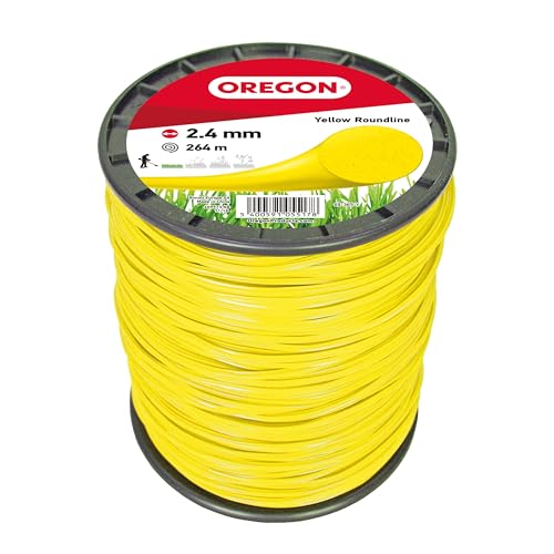 Oregon Yellow Round 2.4mm Strimmer Line Trimmer Line Tackles Long Grass Weeds & Thick Vegetation Professional Heavy Duty Nylon Strimmer Wire Fits Most Standard Models 2.4mm x 264m (69-365-Y)