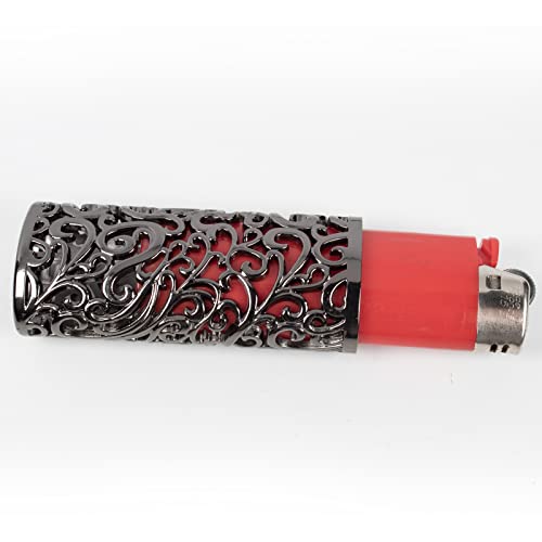 HUMWE Vintage Metal Lighter Case Sleeve Cover Holder with Hollow Pattern Design for BIC Full Size Lighter Type J6 (Black)