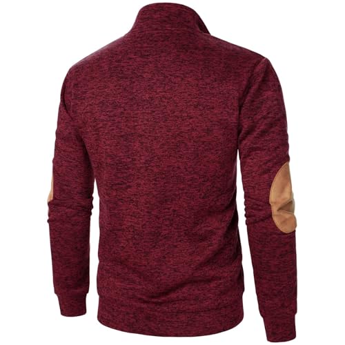 Men Knitted Sweatshirt Stand Collar Button Elbow Patch Long Sleeve Tops Casual Loose Thermal Fall Winter Pullover Top3