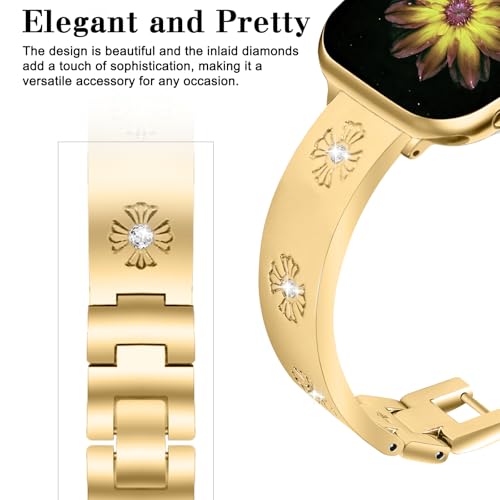 JOYOZY Metal Band Compatible with Apple Watch Band 38mm 40mm 41mm 42mm 44mm 45mm 49mm Fancy Luxury Strap with Sparkle Diamond, Dressy iWatch Bracelet, Cute Daisy Band for Women