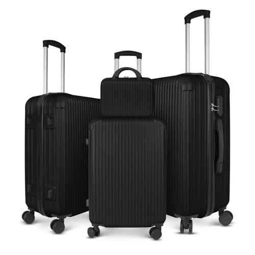 4-Piece Hardshell Luggage Set – Lightweight Spinner Suitcases with 3-Digit Combination Lock, Durable Travel Suitcases for Carry-On and Checked Luggage
