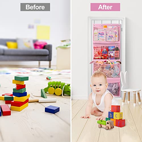 Stuffed Animal Storage,Over The Door Organizer Storage For Storage Plush Toys,Baby Supplies And Other Soft Sundries,Breathable Hanging Large Capacity Toy Storage Pockets For Kids Room Bathroom (Pink) #TOP5