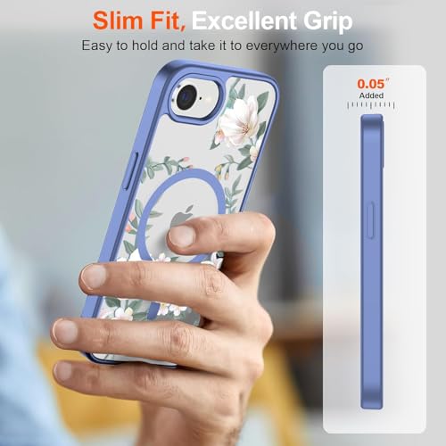 Image of VONZEE Compatible with iPhone 17e / iPhone 16e /SE4 Case, Luxury Retro Flowers Floral Clear for Magnetic Wireless Charging Case Shockproof PC+TPU Cute Glossy Shiny Cover for Girls Women, Official Blue