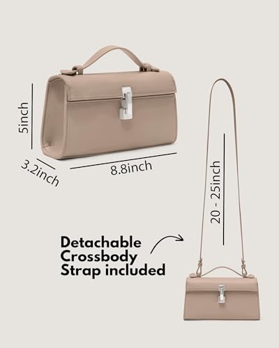Image of Clutch Purses for Women - Nude Clutch - Small Evening Bag - Trendy Top Handle Purse - Adjustable Crossbody Handbag PU Leather - Beige