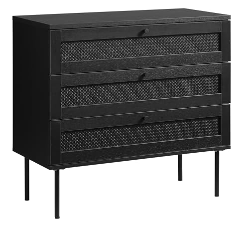 Rattan Kommode, Kommode mit Schubladen, Kommode Schlafzimmer, Schubladenkommode mit Viel Stauraum, Komodenschrank für Schlafzimmer, Wohnzimmer, Flur, Büro 80x75x40cm