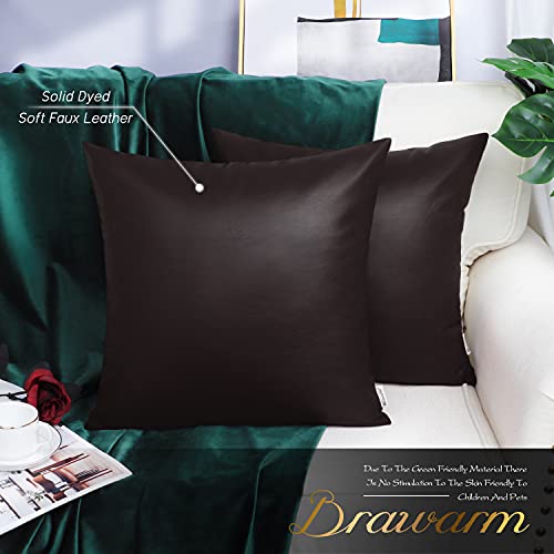 Brawarm Faux Leather Throw Pillow Covers 16 X 16 Inches - Seal Brown Leather Pilow Covers Pack Of 2, Solid Dyed Leather Pillowcases For Couch Bed Sofa Garden Home Decorative #TOP1