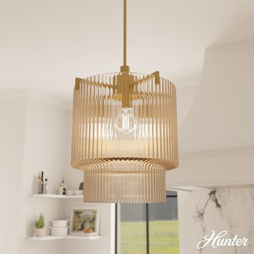 Hunter - Ontario 3-Light Luxe Gold, Medium Size Pendant Light, Dimmable, Transitional Style, Cylinder Shaped, for Bedrooms, Kitchens, Dining, Living Rooms - 13150