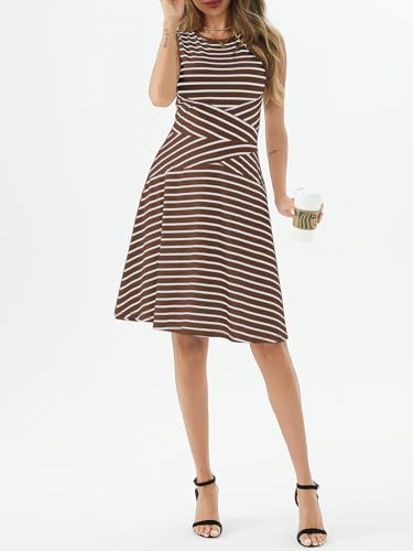 Image of PerZeal Women's Summer Casual Dresses 2025 Sleeveless Striped Mini Dress High Waisted A Line Party Dresses