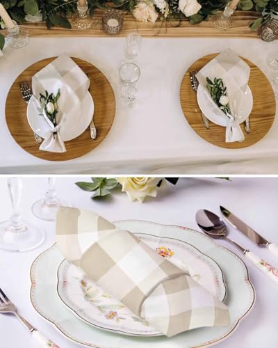 4 servilletas de tela cuadradas de 50x50 cm color blanco beige miniatura 3