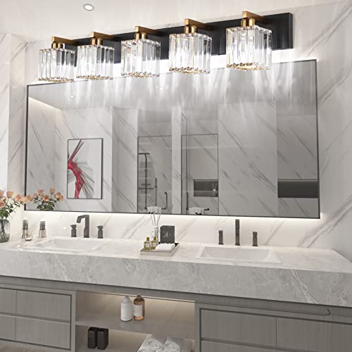 Image of Aipsun Modern Vanity Light Bathroom Lighting Fixtures 5 Light Crystal Bathroom Vanity Light Fixtures (Exclude Bulb)
