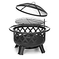 30 Inch Fire Pits for Outside with Grill Wood Burning Firepit Large Steel Firepit Bowl for Patio Backyard Garden Camping with Swivel BBQ Grill, Ash Plate,Spark Screen, Poker