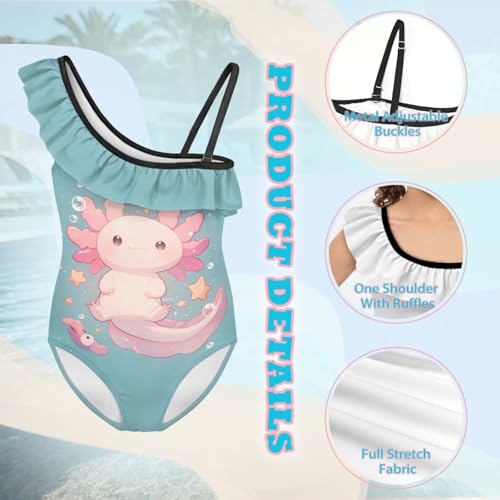 Image of Ladybug Swimsuits for Girls 5-14 One Piece Bathing Suit Kids One Ruffle Shoulder Beach Sport Swimwear