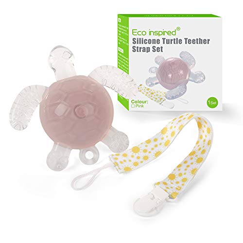 Image of Eco inspired Turtle Baby Teether Toy - Food Grade Silicone Baby Teether for 3M+ Teething Baby Soothing Sore Gum Teething Toys for Babies with Teether Clip (Pink)