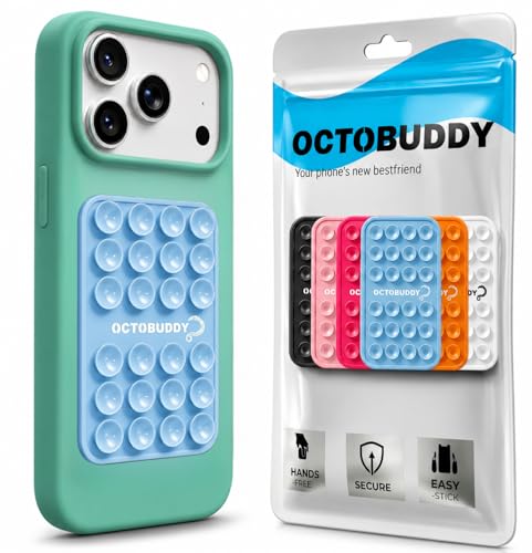 OCTOBUDDY - Silicone Suction Phone Case Adhesive Mount - Silicon Sticky Phone Grip with Higher Suction Power - Hands-Free Strong Grip Holder for Selfies and Videos (Baby Blue Small)