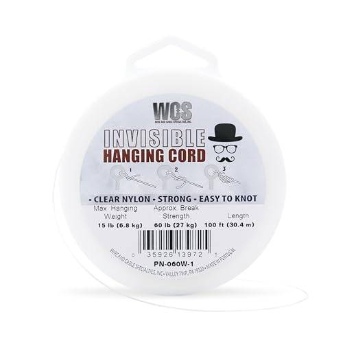 Image of WCS Invisible Hanging Wire Clear Cord Nylon String, 100ft - 15 lb / 6.8 kg