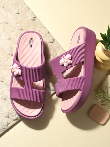Image of DOCTOR HEALTH SUPER SOFT Women's EVA Platform Slide Slippers | Soft Cushioned Lightweight Anti-Skid Bathroom House Slippers | Floral Charm Comfort Slides for Indoor Outdoor Everyday Wear