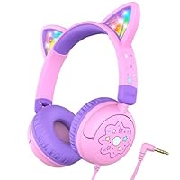iClever Kids Headphones, LED Light Up Cat Ear, 85dBA Safe Volume, Stereo Sound Toddler Headphones, Foldable 3.5mm Wired Kids Headphone for School Travel Tablets